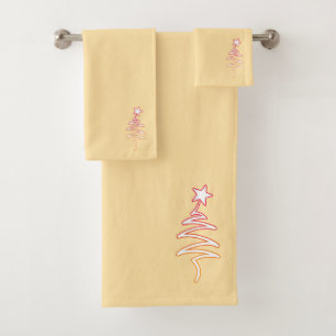 Rainbow Holiday Scribble Tree + Star Cream Bath Towel Set