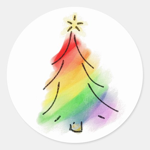 Rainbow Holiday Tree Classic Round Sticker