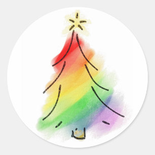 Rainbow Holiday Tree Classic Round Sticker