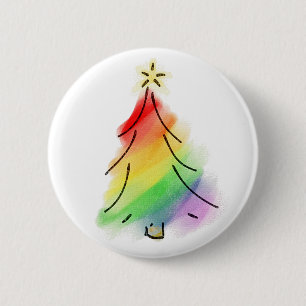 Rainbow Holiday Tree Pinback Button