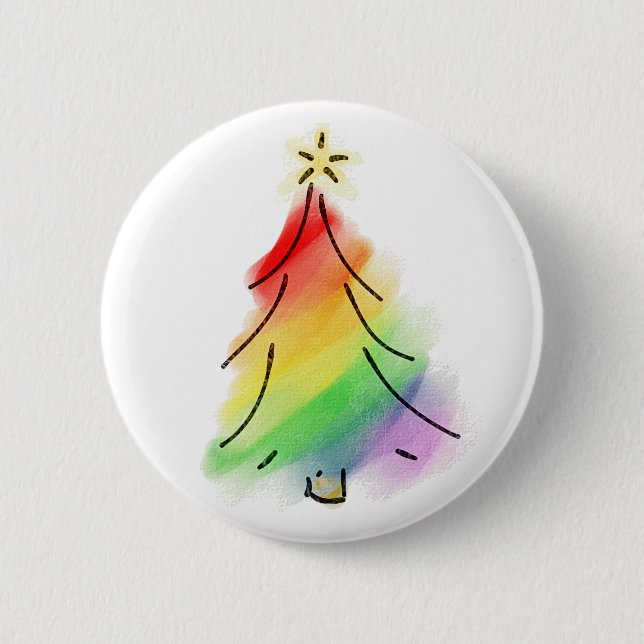 Rainbow Holiday Tree Pinback Button (Front)