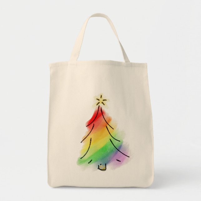 Rainbow Holiday Tree Tote Bag (Front)