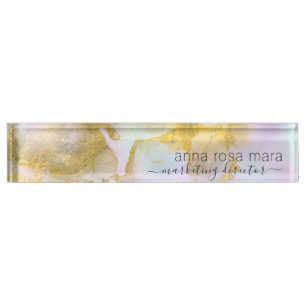 *~* Rainbow Holograghic Pastel Gold Foil Desk Name Plate