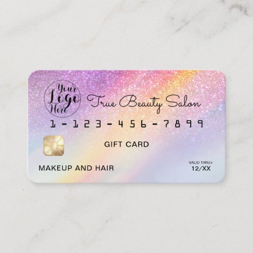 Rainbow Holograph Glitter Ombre Credit Logo Gift Business Card