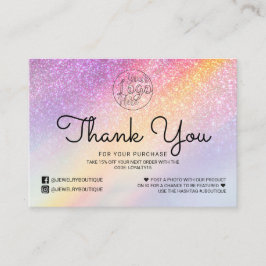 Rainbow Holograph Glitter Ombre Customer Thank You Business Card
