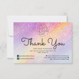 Rainbow Holograph Glitter Ombre Customer Thank You Card