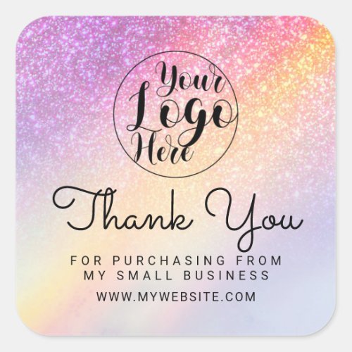Rainbow Holograph Glitter Ombre Customer Thank You Square Sticker