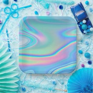 Rainbow Holographic Abstract Paper Plates