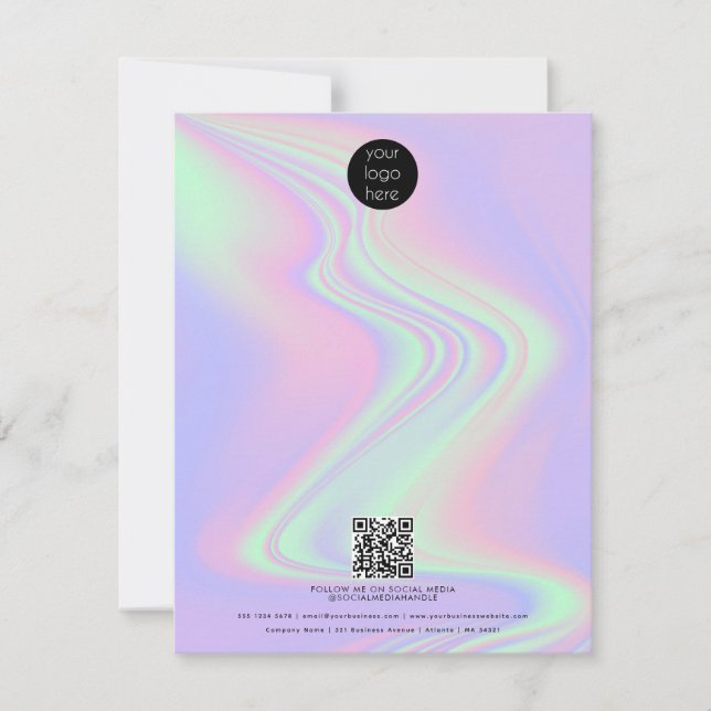 Rainbow Holographic Business Logo QR Code Note Card (Front)