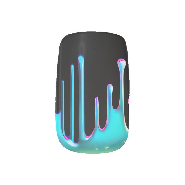 Rainbow holographic drip metal minx nail art (Left Thumb)