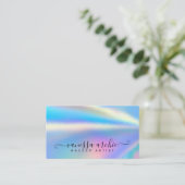 Rainbow Holographic Foil Beauty Service Business C Business Card (Standing Front)