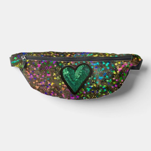 Rainbow Holographic Galaxy Heart Patch Sequin Glam Fanny Pack