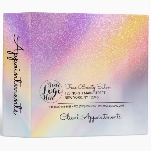 Rainbow Holographic Glitter Business Appointment 3 Ring Binder