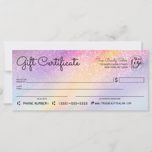 Rainbow Holographic Glitter Check Gift Certificate