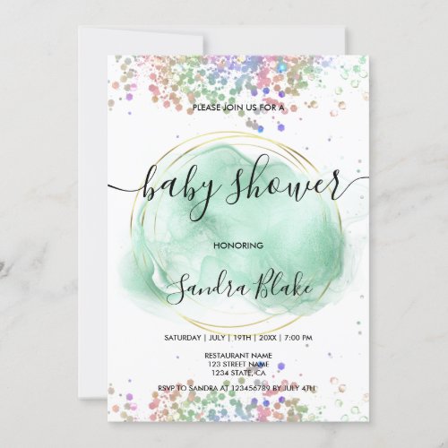 Rainbow Holographic Glitter Drips Baby Shower  Inv Invitation