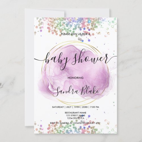 Rainbow Holographic Glitter Drips Baby Shower  Inv Invitation