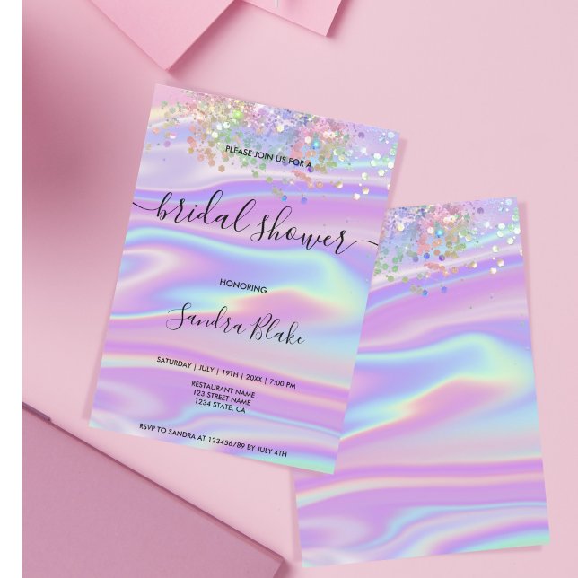 Rainbow Holographic Glitter Drips Bridal Shower Invitation