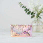 Rainbow Holographic Glitter Drips Cleaning Service Business Card (Standing Front)