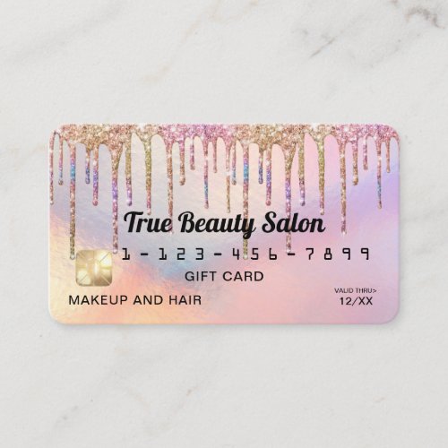 Rainbow Holographic Glitter Drips Gift Credit Business Card
