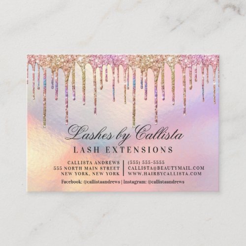 Rainbow Holographic Glitter Drips Lashes Aftercare Business Card