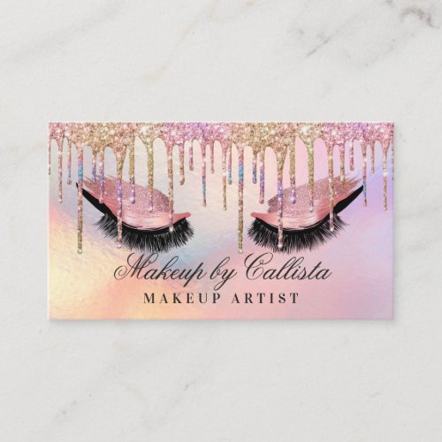 Rainbow Holographic Glitter Drips Makeup Lashes Business Card