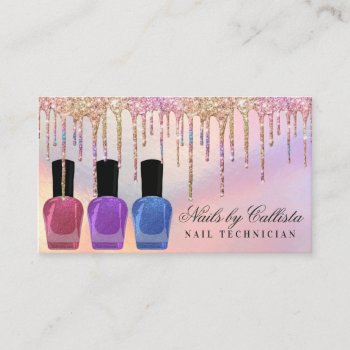 Rainbow Holographic Glitter Drips Nail Polish Business Card by _LaFemme_ at Zazzle