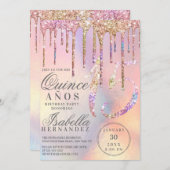 Rainbow Holographic Glitter Drips Quinceañera Invitation (Front/Back)