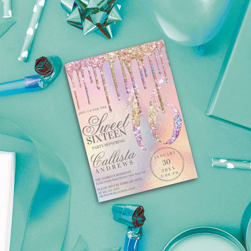 Rainbow Holographic Glitter Drips Sweet 16