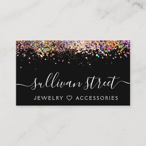 Rainbow Holographic Glitter Jewelry Boutique  Business Card