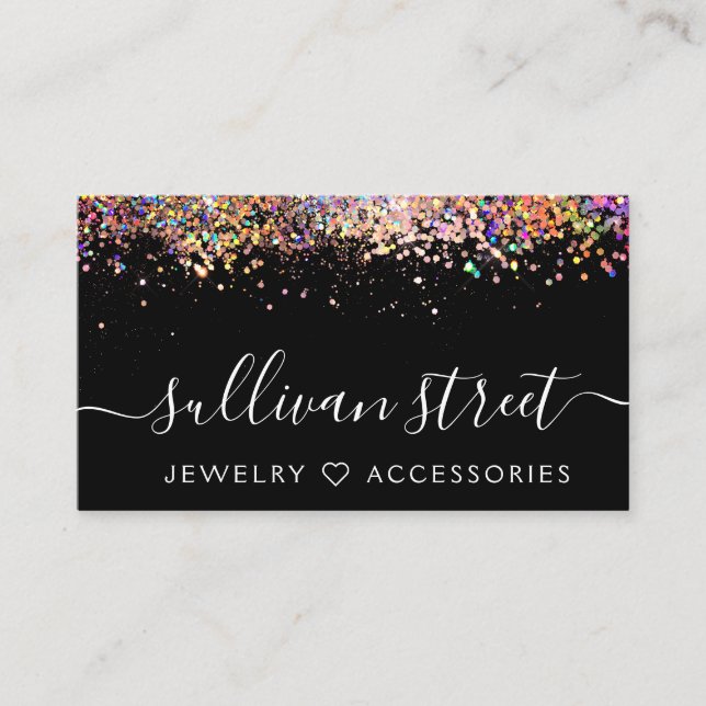 Rainbow Holographic Glitter Jewelry Boutique  Business Card (Front)