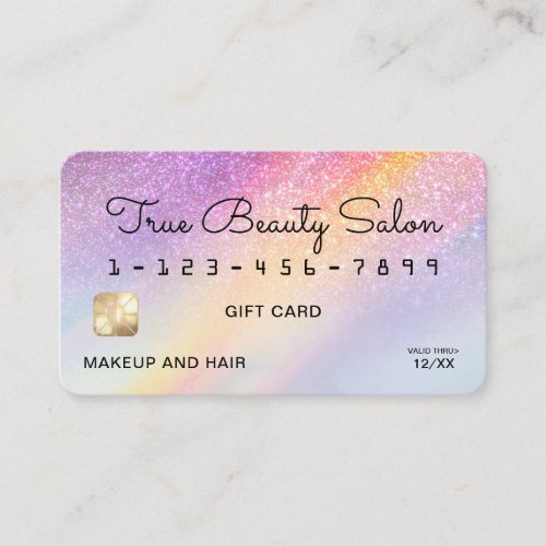 Rainbow Holographic Glitter Ombre Credit Gift Card