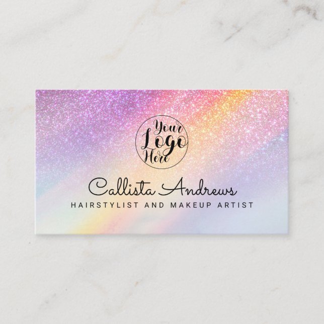 Rainbow Holographic Glitter Ombre Glitter Ombre Business Card (Front)