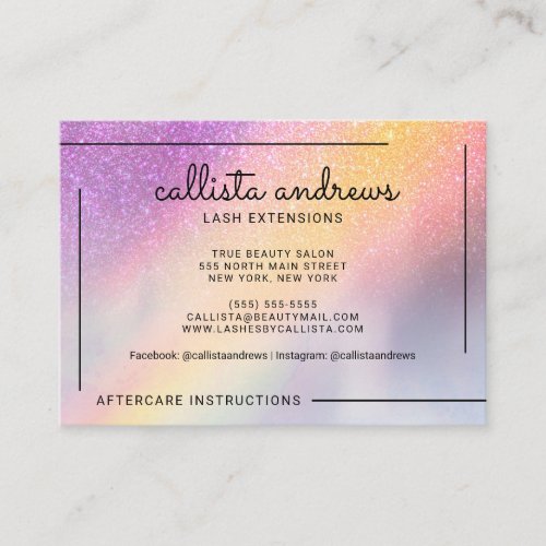 Rainbow Holographic Glitter Ombre Lashes Aftercare Business Card