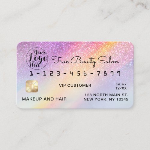 Rainbow Holographic Glitter Ombre Logo Credit Business Card