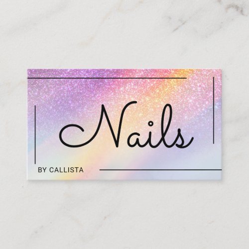 Rainbow Holographic Glitter Ombre Nails Business Card