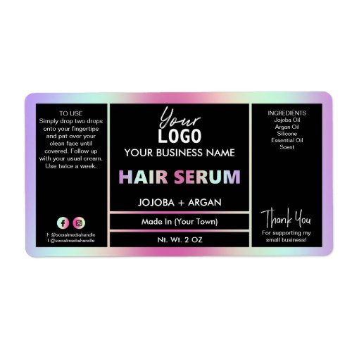 Rainbow Holographic Hair Serum Labels