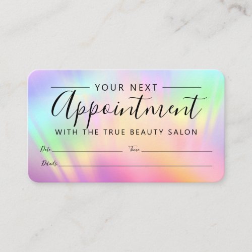 Rainbow Holographic Iridescent Unicorn Script Appointment Card