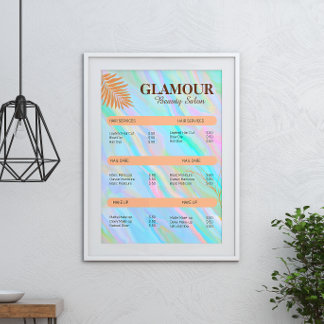 Rainbow Holographic Nail Tech Price List Poster