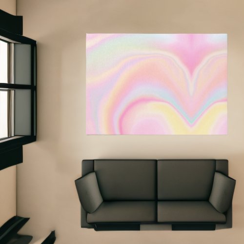 Rainbow holographic pastel pink abstract marble rug