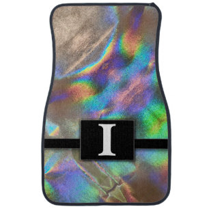 Rainbow Holographic Shiny Monogrammed Classic Car Floor Mat