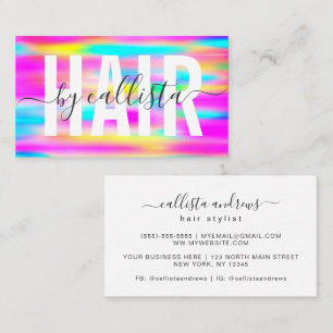 Rainbow Holographic Simple Typography Hair Stylist Business Card