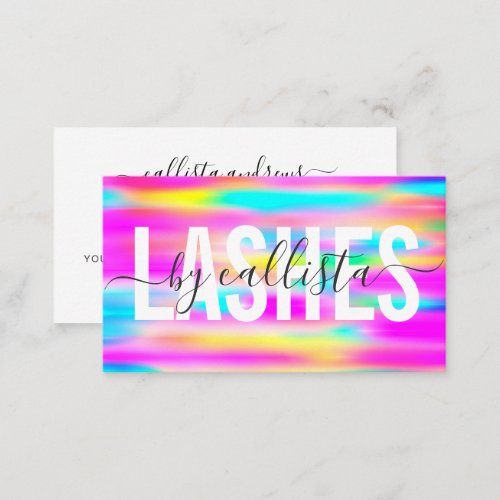 Rainbow Holographic Simple Typography Lashes Business Card