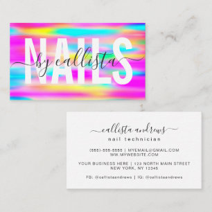 Rainbow Holographic Simple Typography Nail Artist Business Card