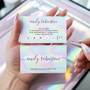 Rainbow holographic unicorn script punch circles loyalty card