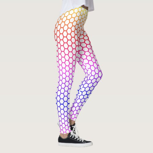 Rainbow Honeycomb Grid Pattern Leggings