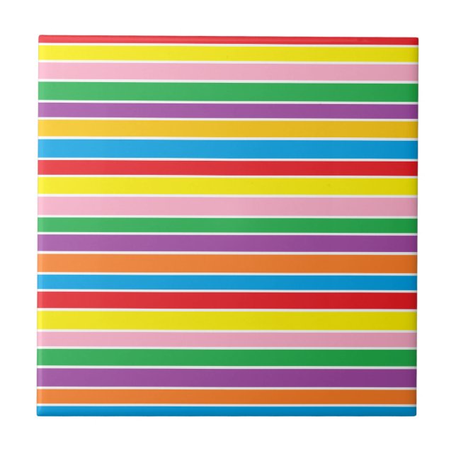 Rainbow Horizontal Stripes Ceramic Tile (Front)