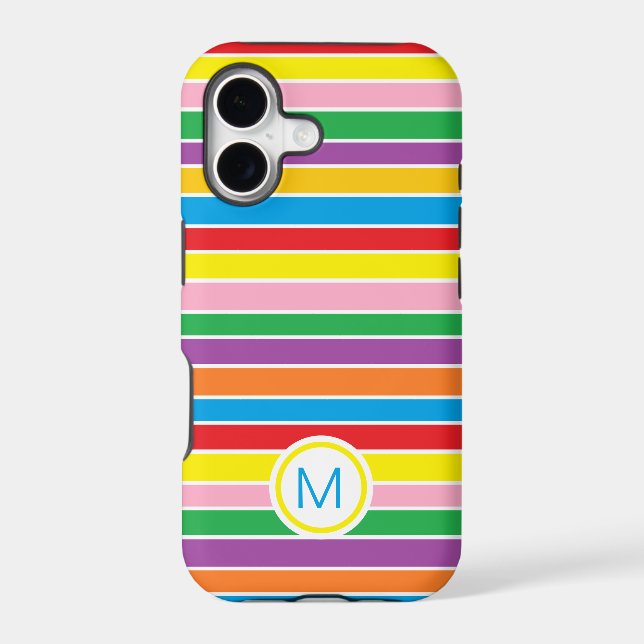 Rainbow Horizontal Stripes Monogram Case-Mate iPhone Case (Back)