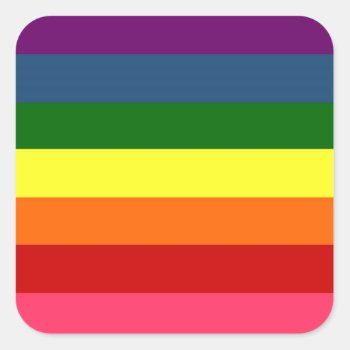 Rainbow Horizontal Stripes Square Sticker by SawnsSimplicity at Zazzle
