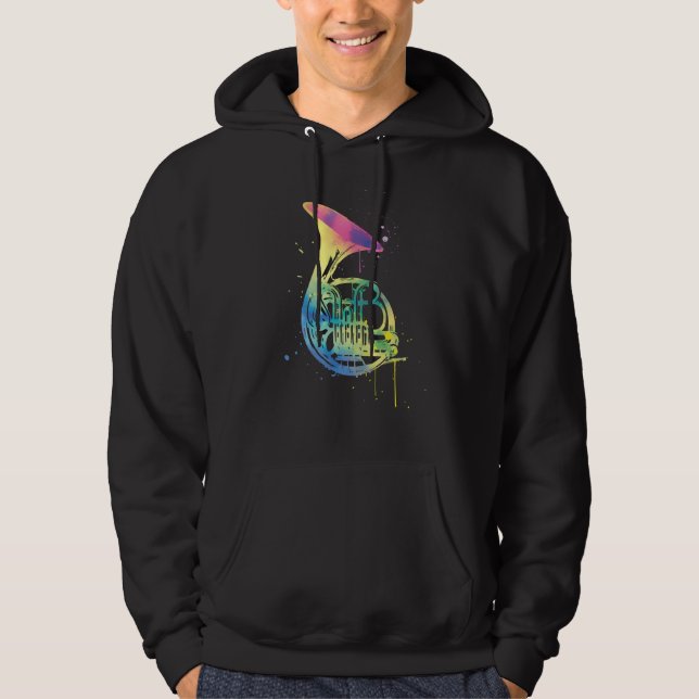 Rainbow Horn Design for French Horn Players Hoodie (Front)