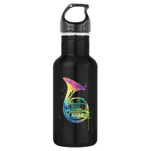 Rainbow Horn Design for French Horn Players Stainless Steel Water Bottle